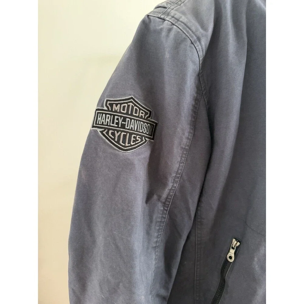 Harley Davidson Bomber Jacket Mens L Skull Wings Embroidered Gray Motorcycle Y2K